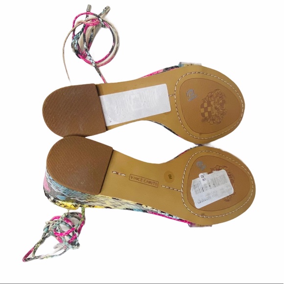 NWOB Vince Camuto Stassia Snake Print Leather Clear Ankle Tie Wedge Sandals - Picture 8 of 8